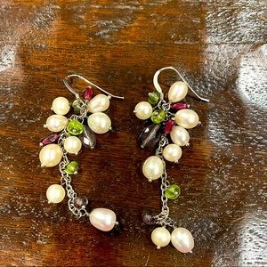 Vintage real pearl and peridot dangle earrings